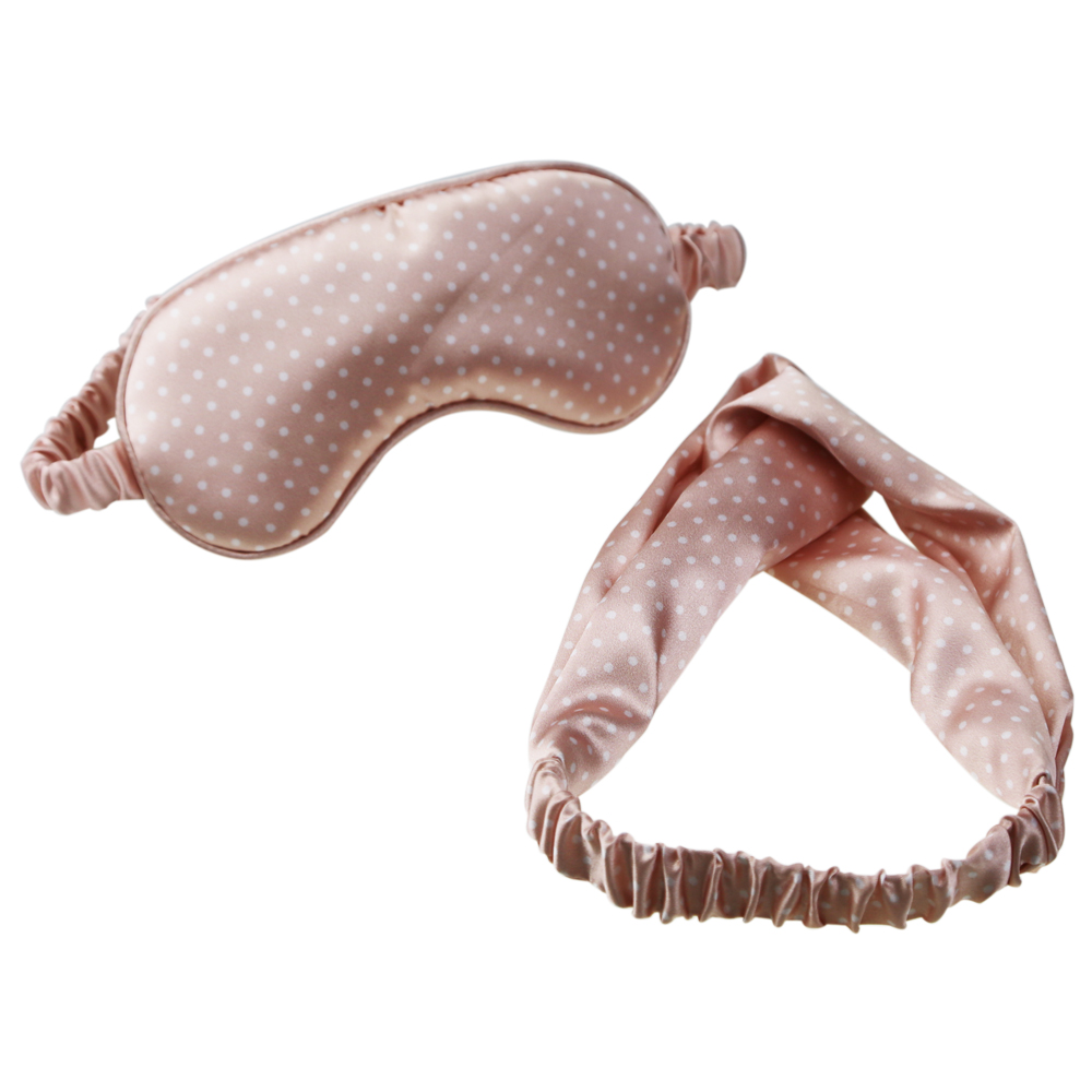 Girl Used Silk-Like Sleep Eye Patch with Hair Scrunchie Imitated Silk Fabric Sleeping Eye Mask Cosmetic Travel Airline Cute Emulated Silk Eyemask